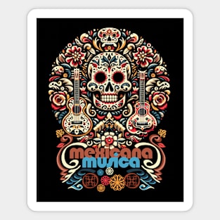 tshirt mug, sticker, print, Mexican dead festival skeleton as Latin Music 'Mexicana Musica' Magnet